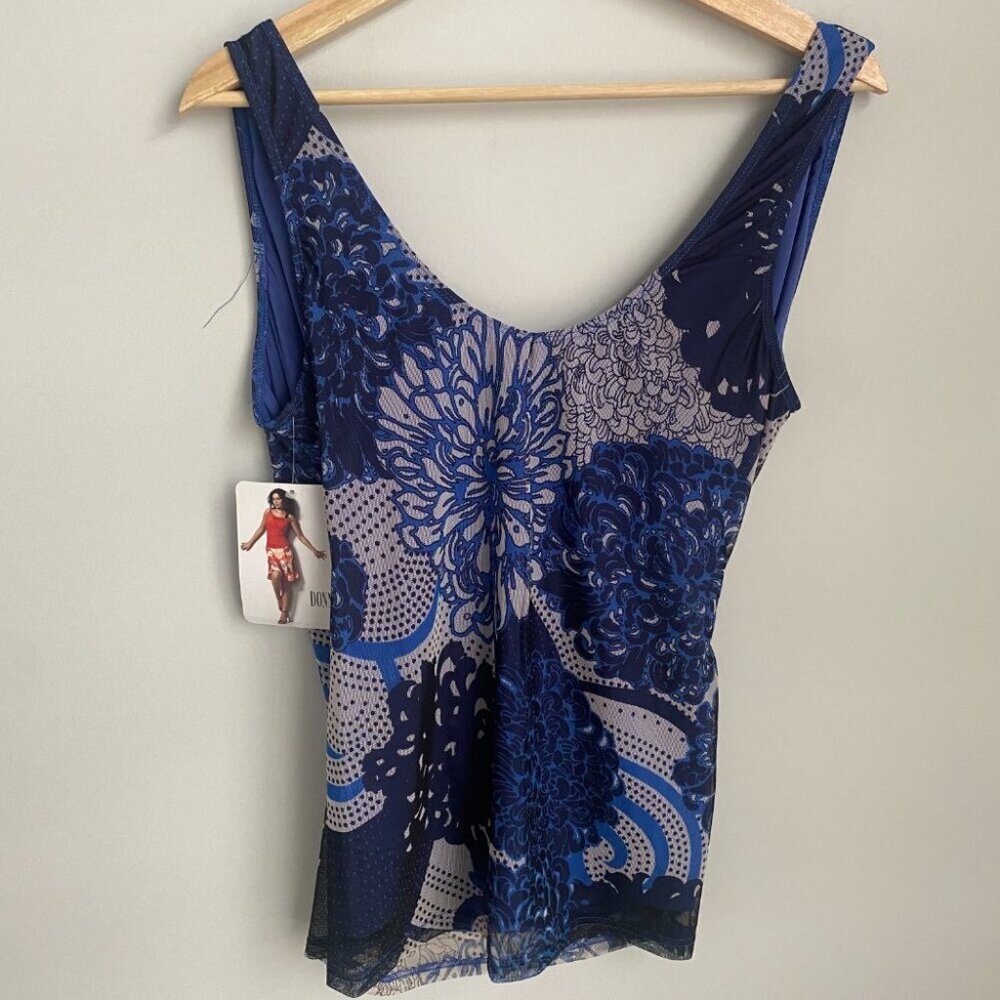 Donna Fashion Printed Mesh Wrap Front Stretch Tank Top Size Medium - Picture 7 of 9